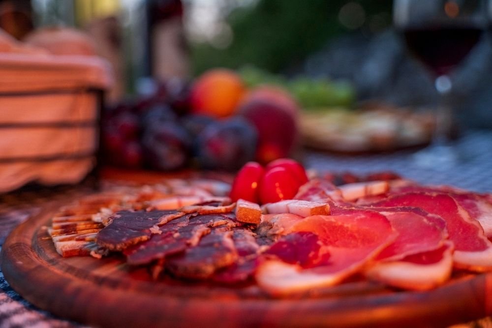 Rustic table setting for a traditional dinner in the Herceg Novi countryside