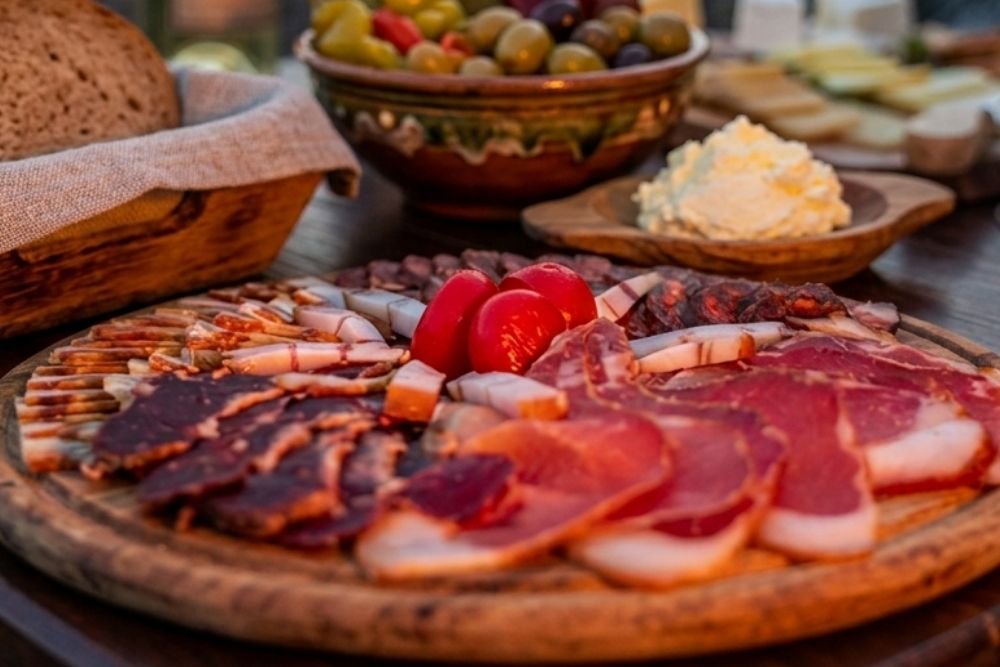 Selection of local cheeses served during a private dinner near Herceg Novi